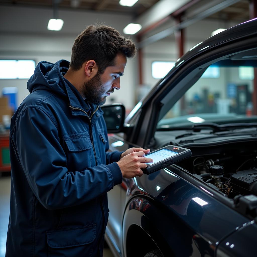 Skilled mechanic utilizing a diagnostic tool in Reis-Zell