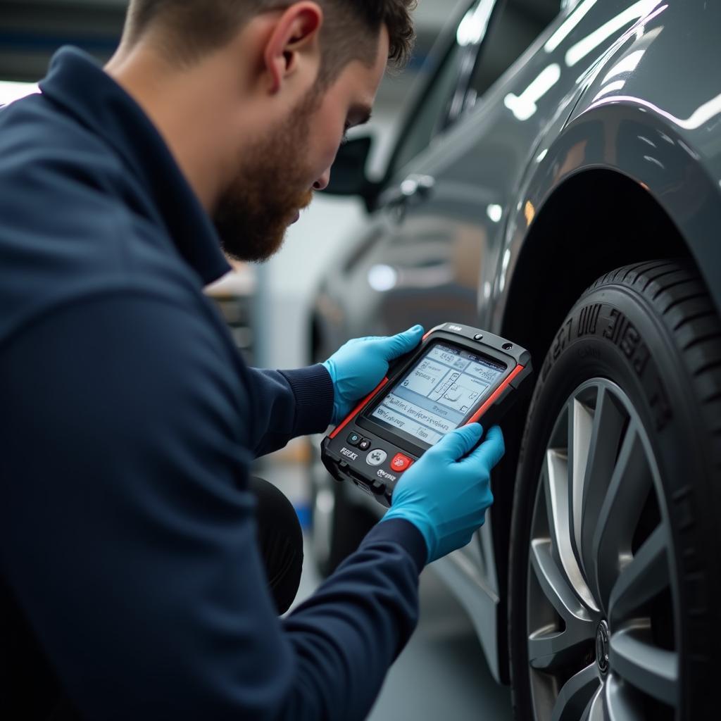 Skilled mechanic using advanced diagnostic tools on a car