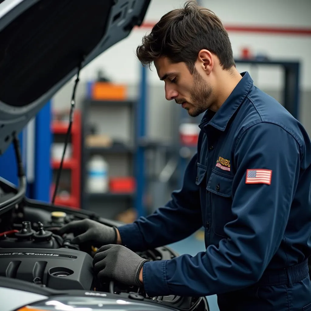 Mechanic Working on Car Engine