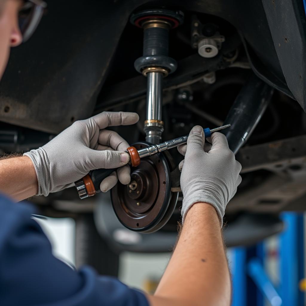 Mechanic Inspecting a Car's Suspension System