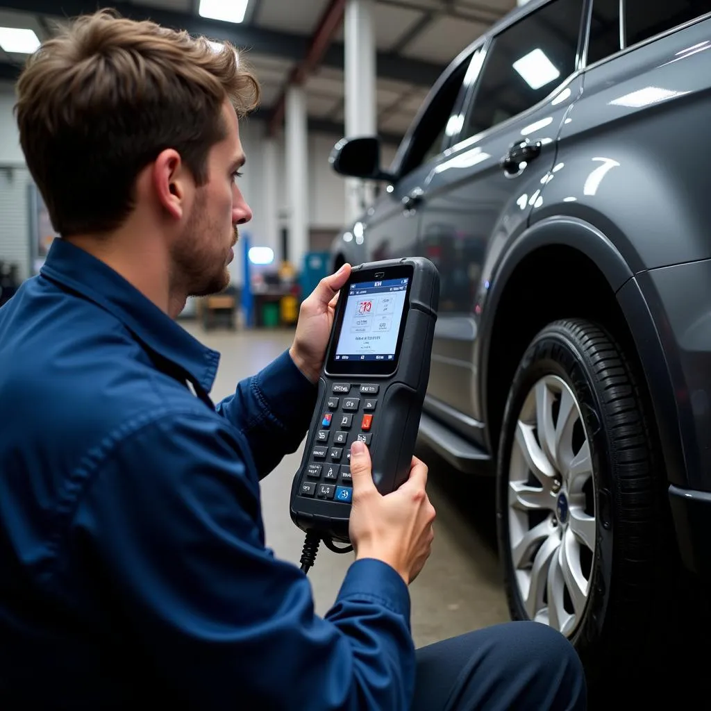 Auto Motion Service SRL Technician Using Advanced Diagnostic Equipment