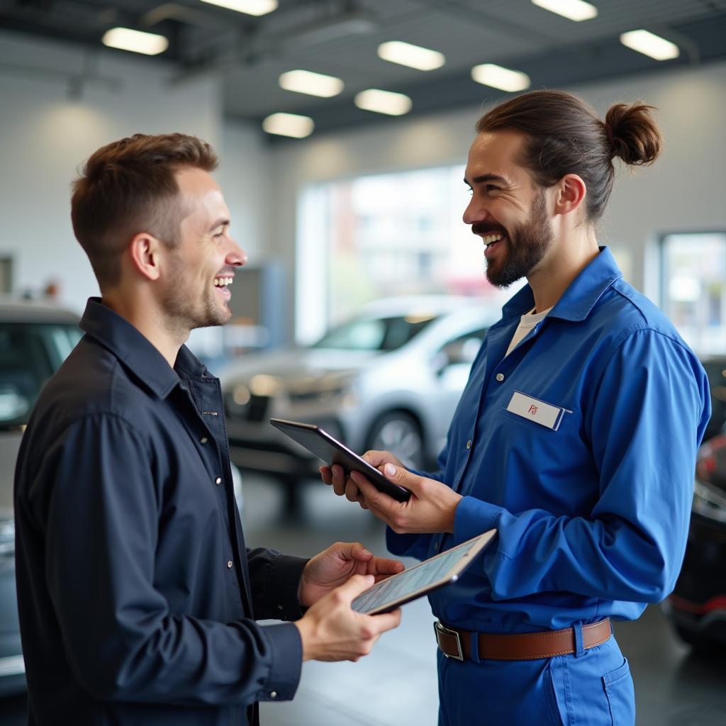 Auto Owner Talking to Service Advisor