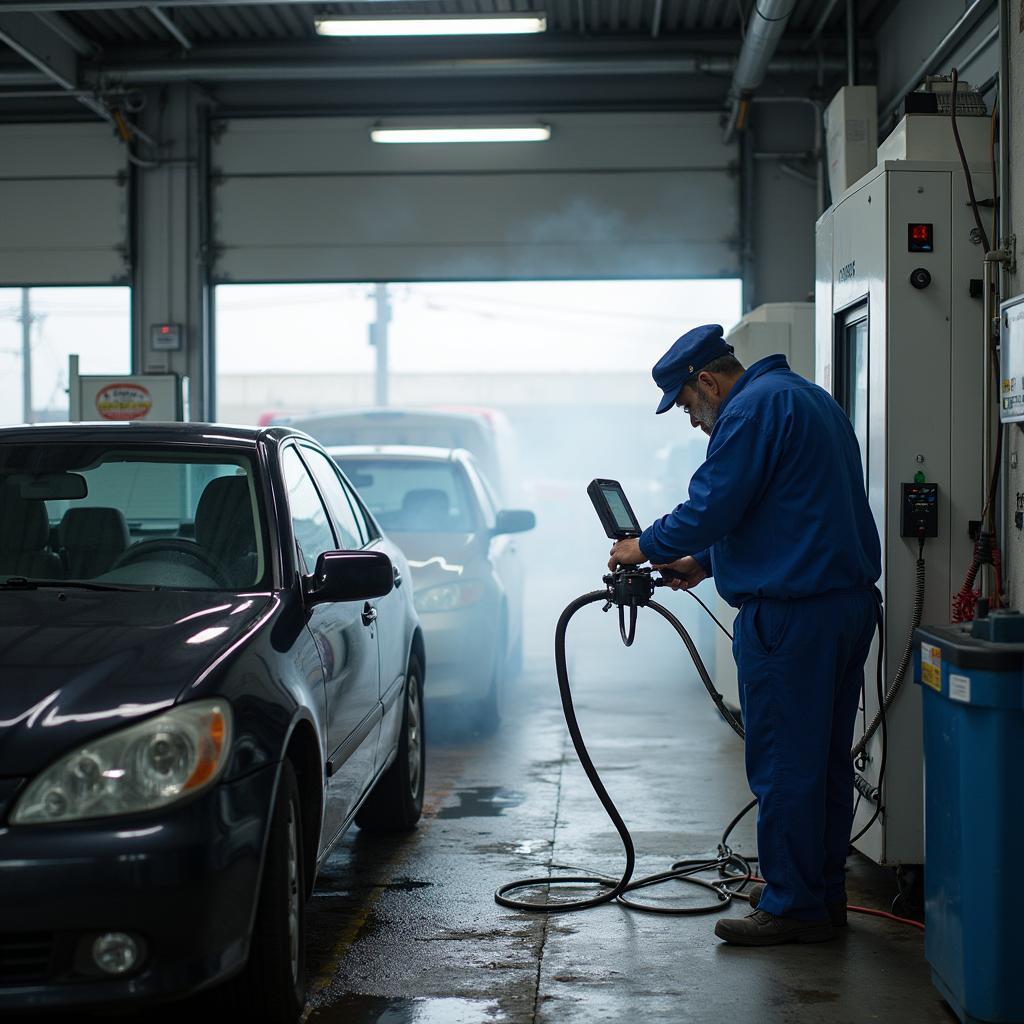 Auto park smog test station in action