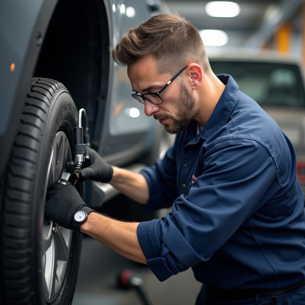 Certified Technician Working on a Car in Auto Plus Service Center