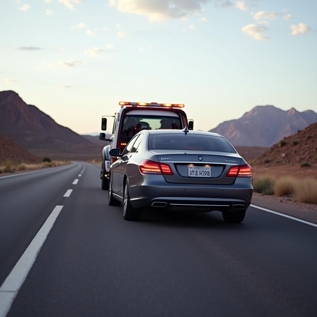 Tow truck assisting a stranded car in Paradise, NV