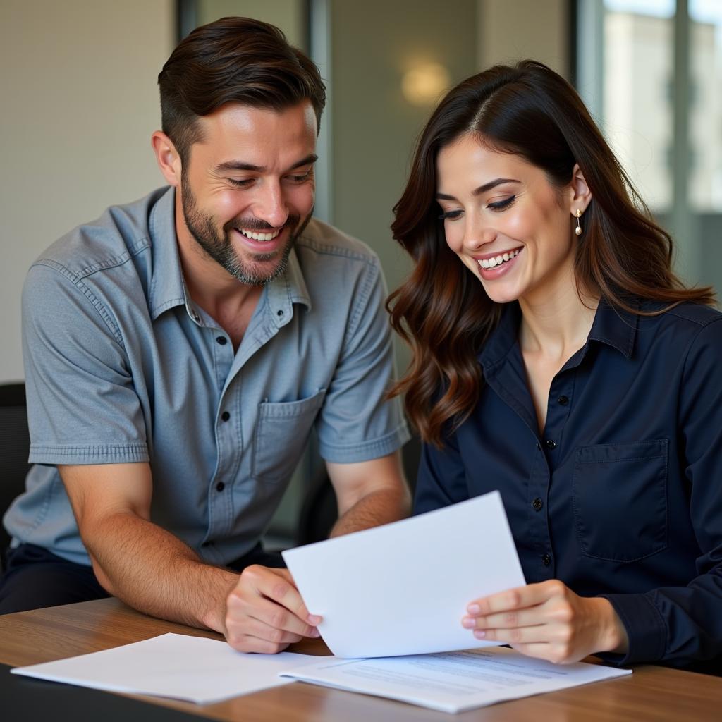 Professional handling paperwork at an auto registration service in Fresno