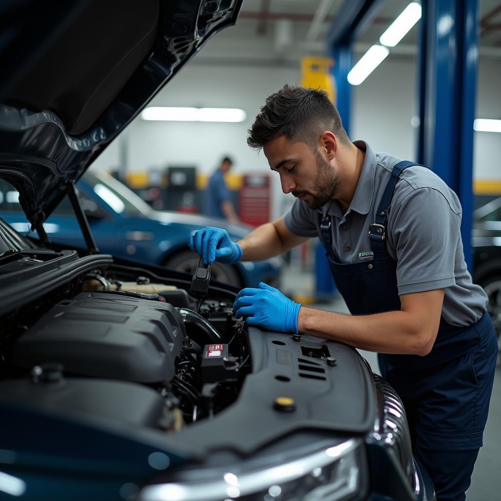 Car undergoing repair in Cedar Park auto service center