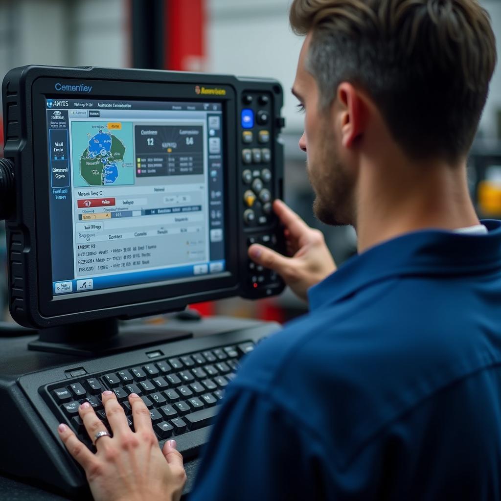 Modern car diagnostic tools in a repair shop