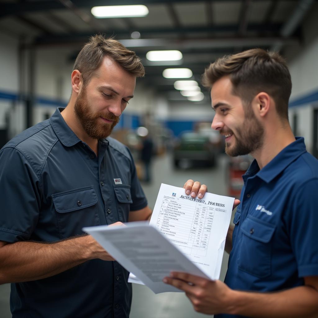 Mechanic providing an auto repair estimate in Berks