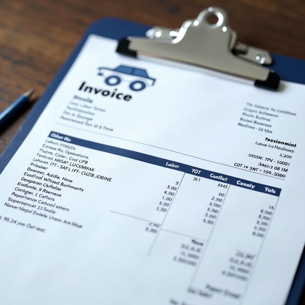 Detailed auto repair invoice on a clipboard