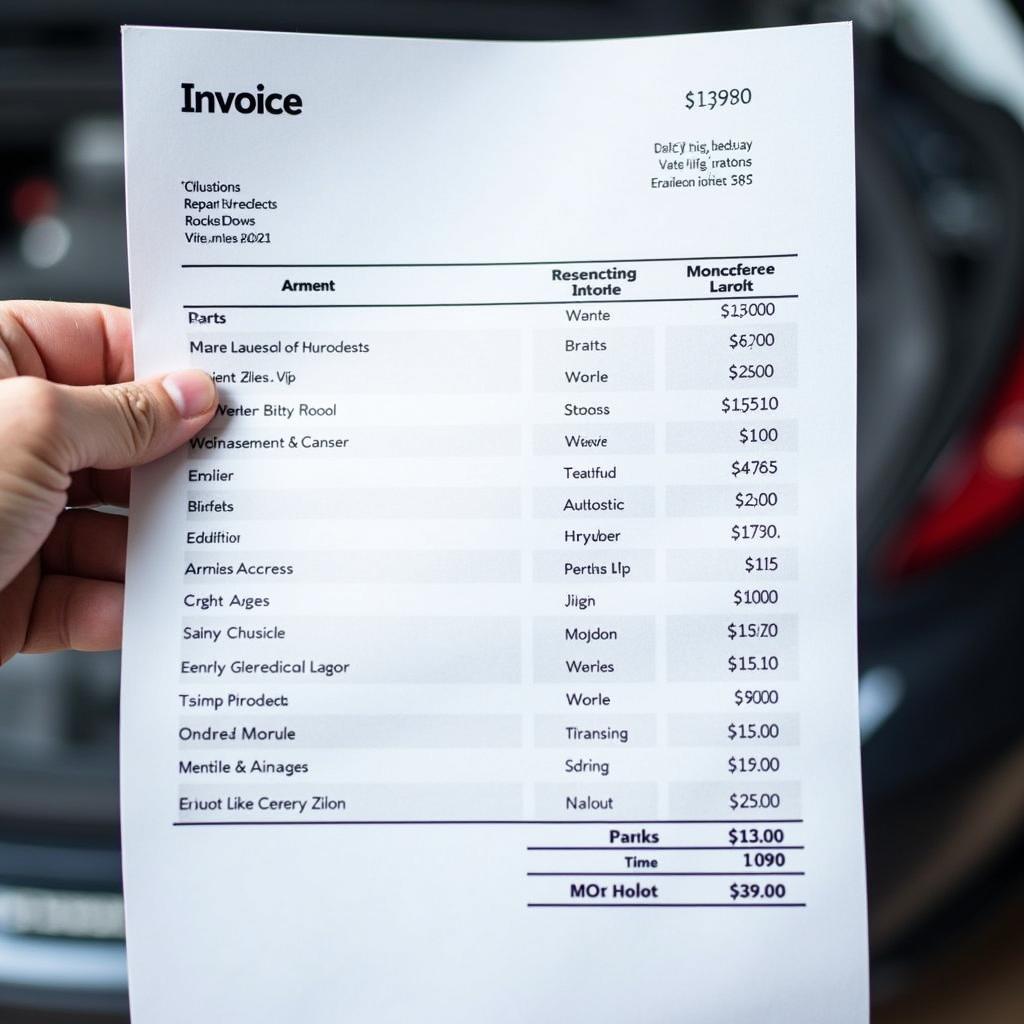 A detailed auto repair invoice showing parts and labor costs in Bilston.