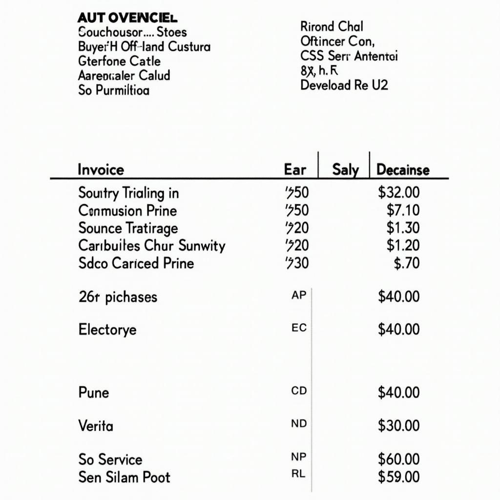 Auto Repair Invoice in Woodstock