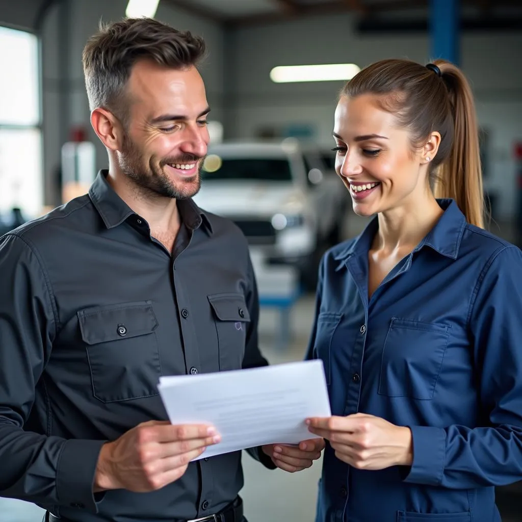 Mechanic providing an auto repair quote