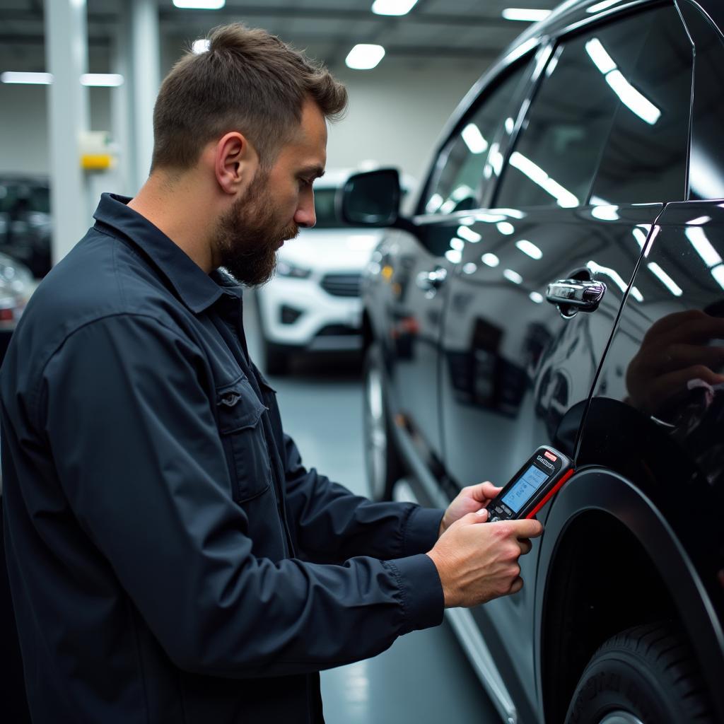 Car repair shop in Bilston with a mechanic working on a vehicle.