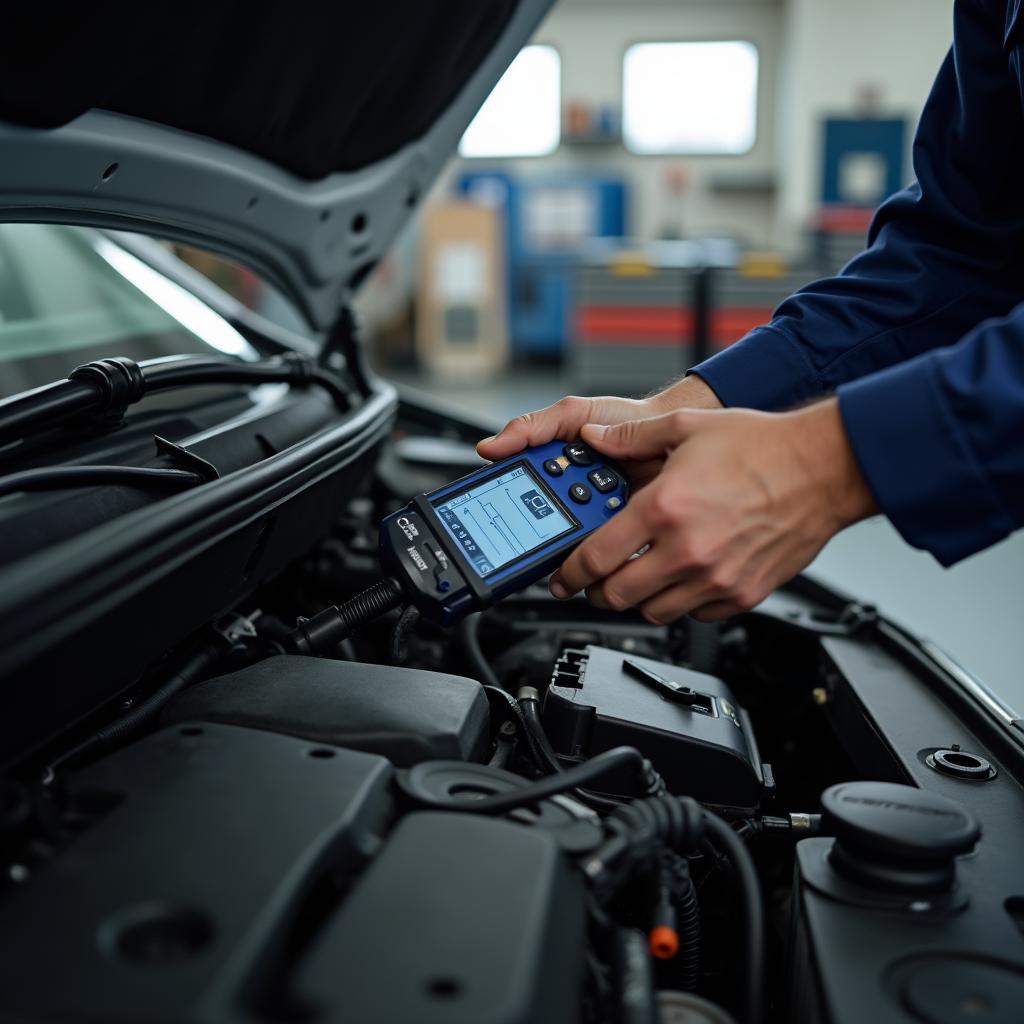 Mechanic inspecting a car engine in a Burlington WI auto repair shop