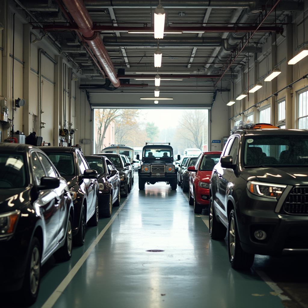 Busy auto repair shop in Cambridge