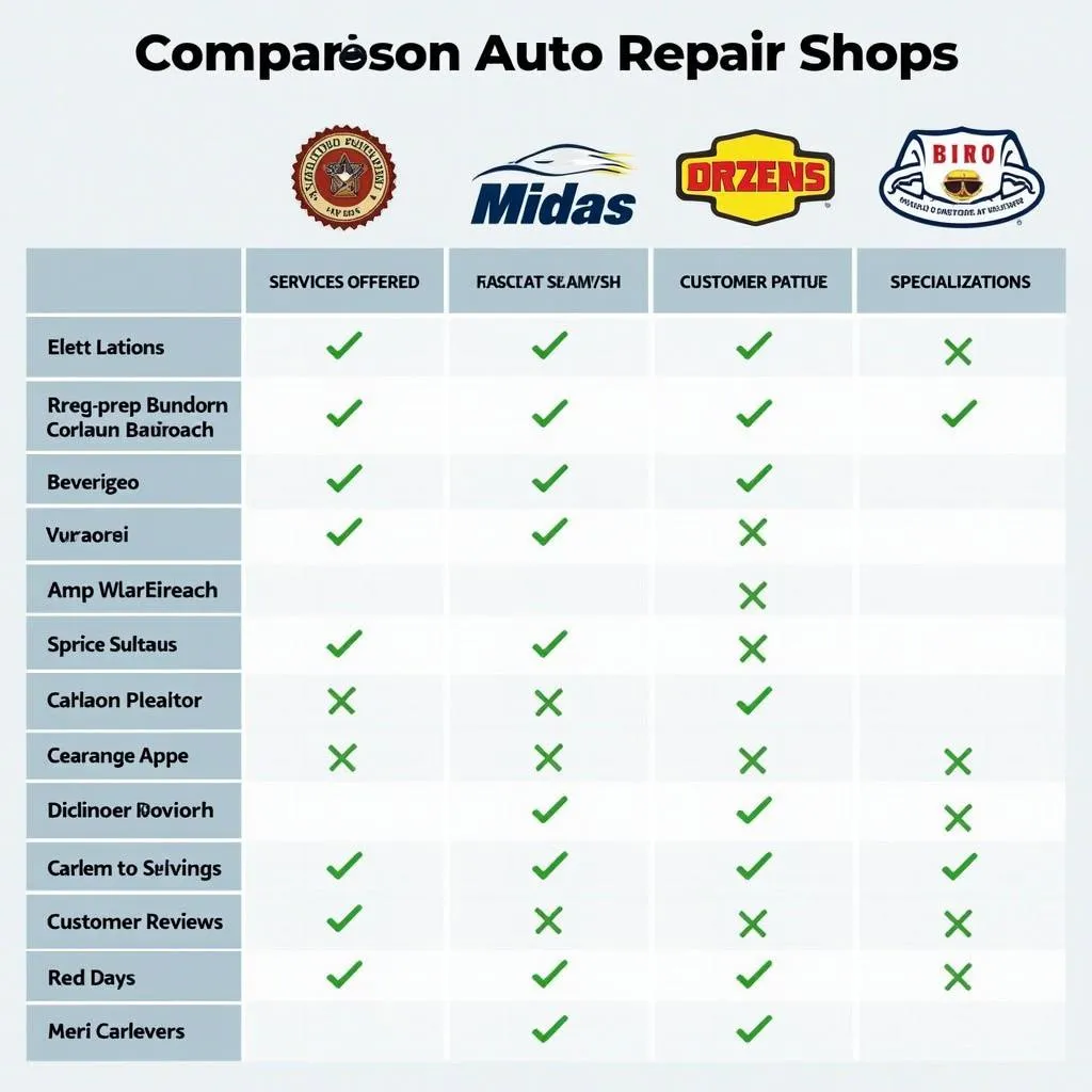 Comparing different auto repair shops