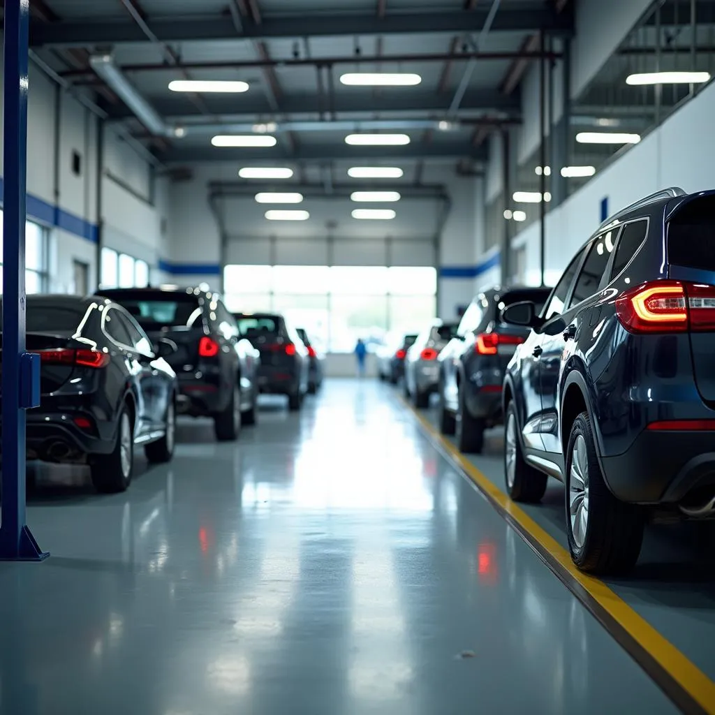 Interior view of a modern auto repair shop