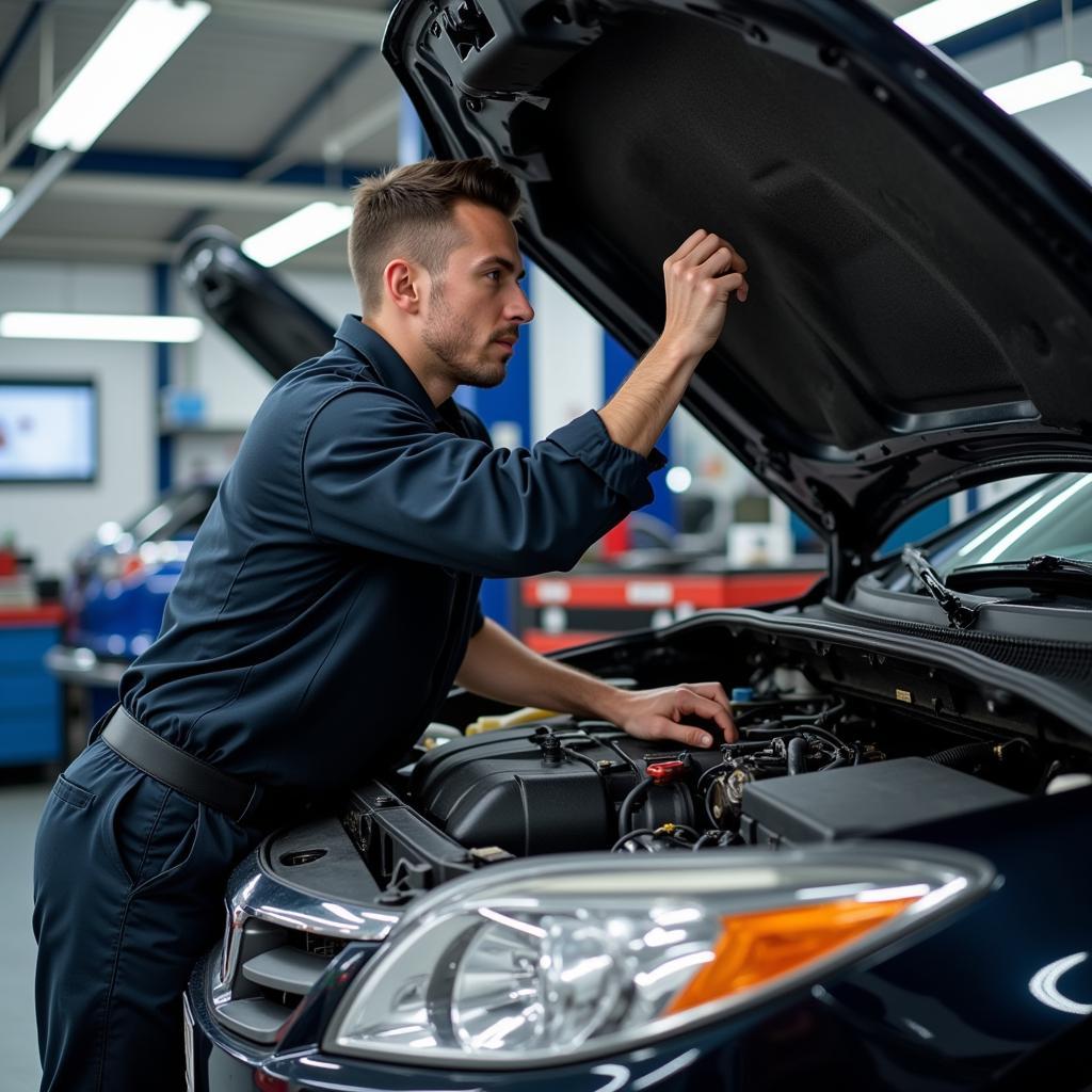 Mechanic working on a car in a Lockhart, TX auto repair shop