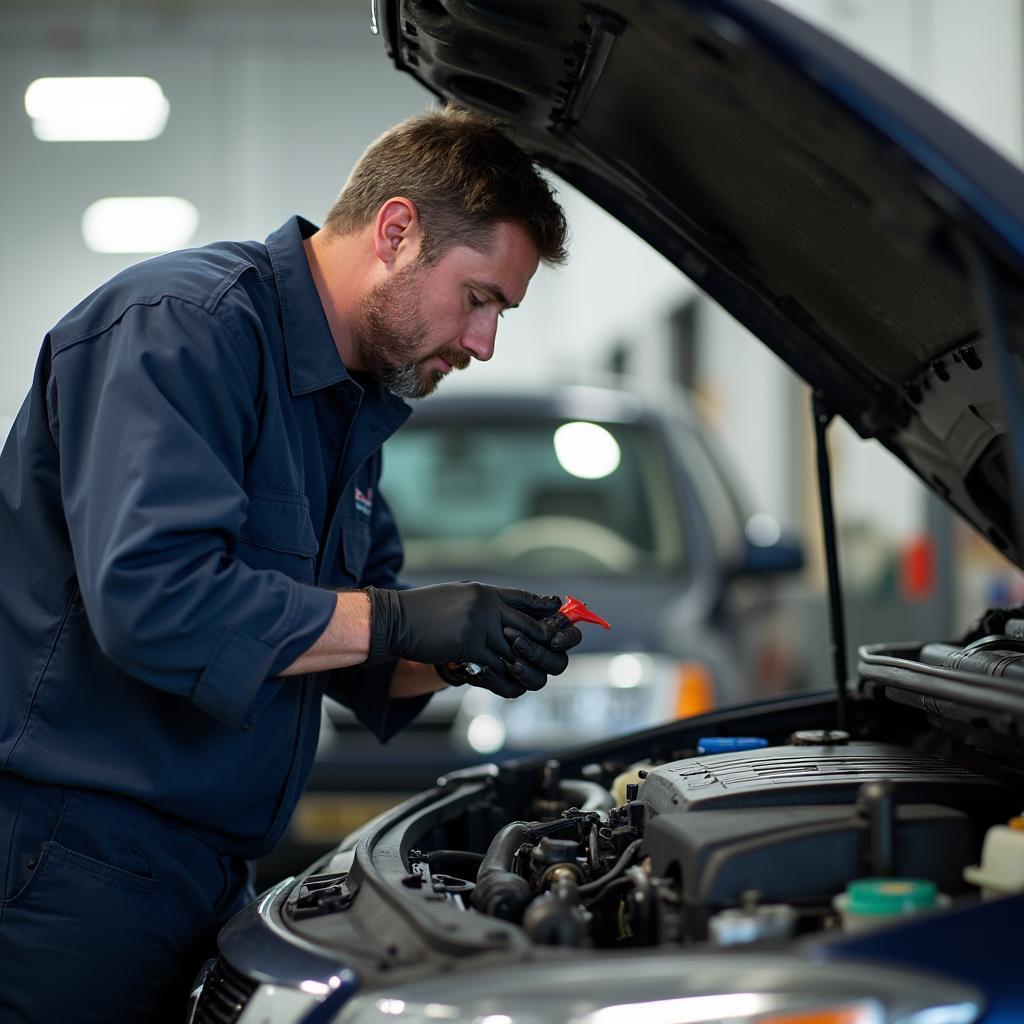 Auto repair shop in Napanee with a mechanic working on a car