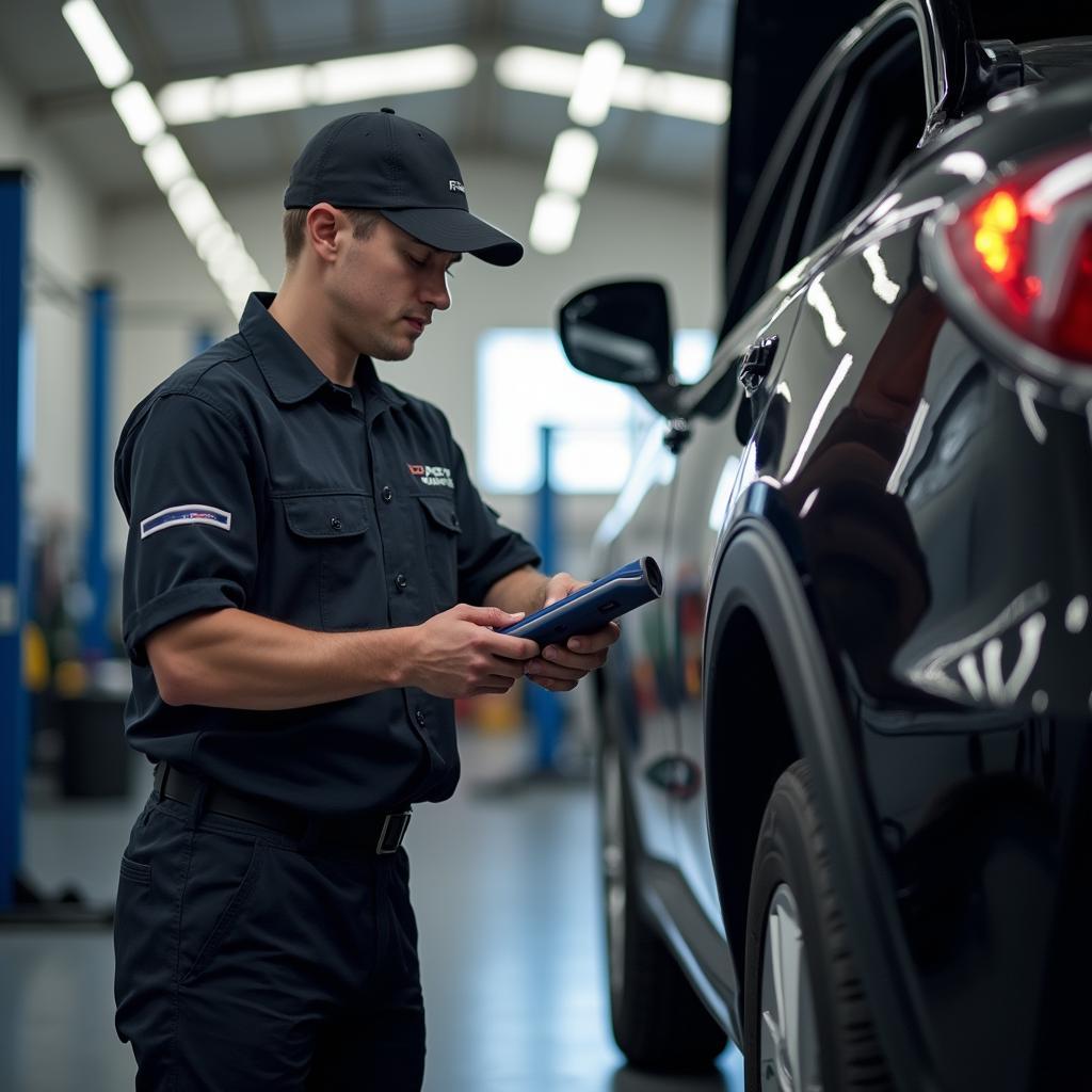 Mechanic inspecting a car in an auto repair shop in Redondo Beach