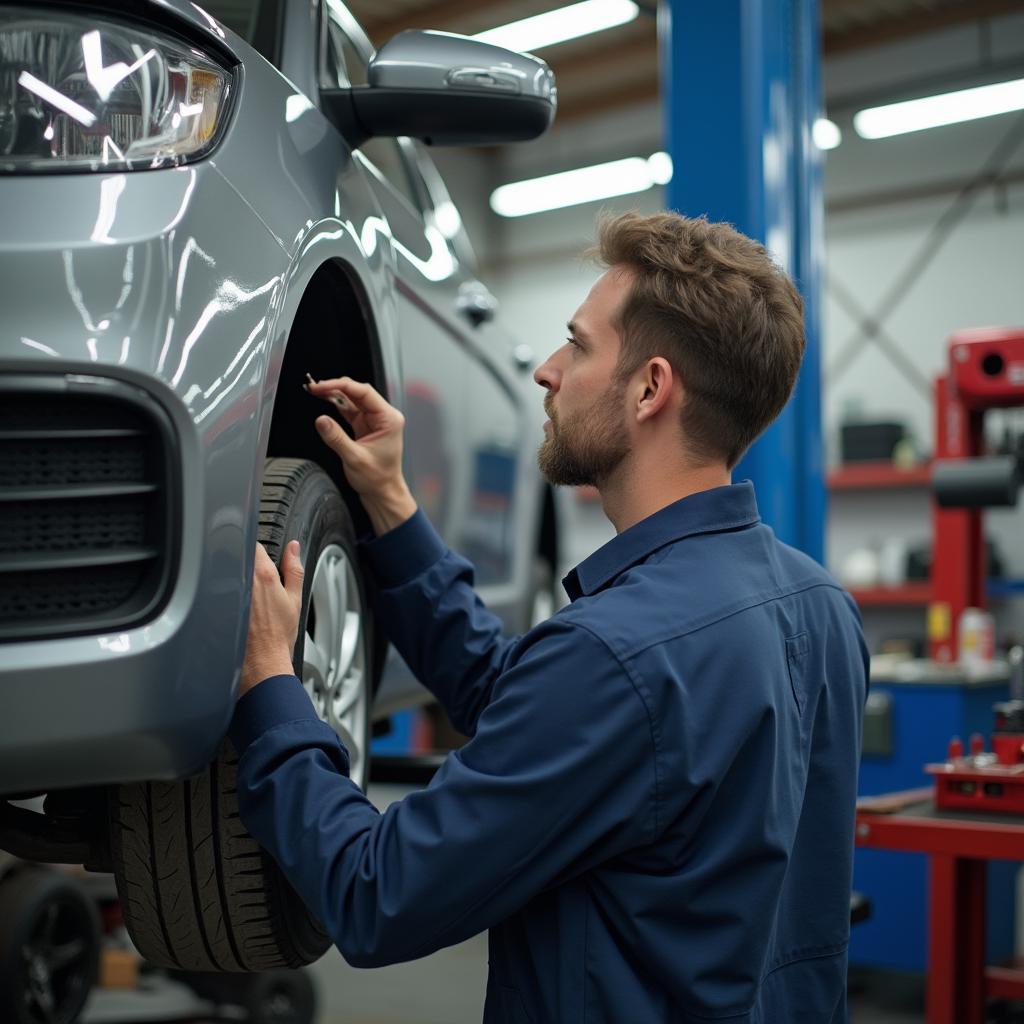 Mechanic inspecting a car in a modern auto repair shop in Snohomish