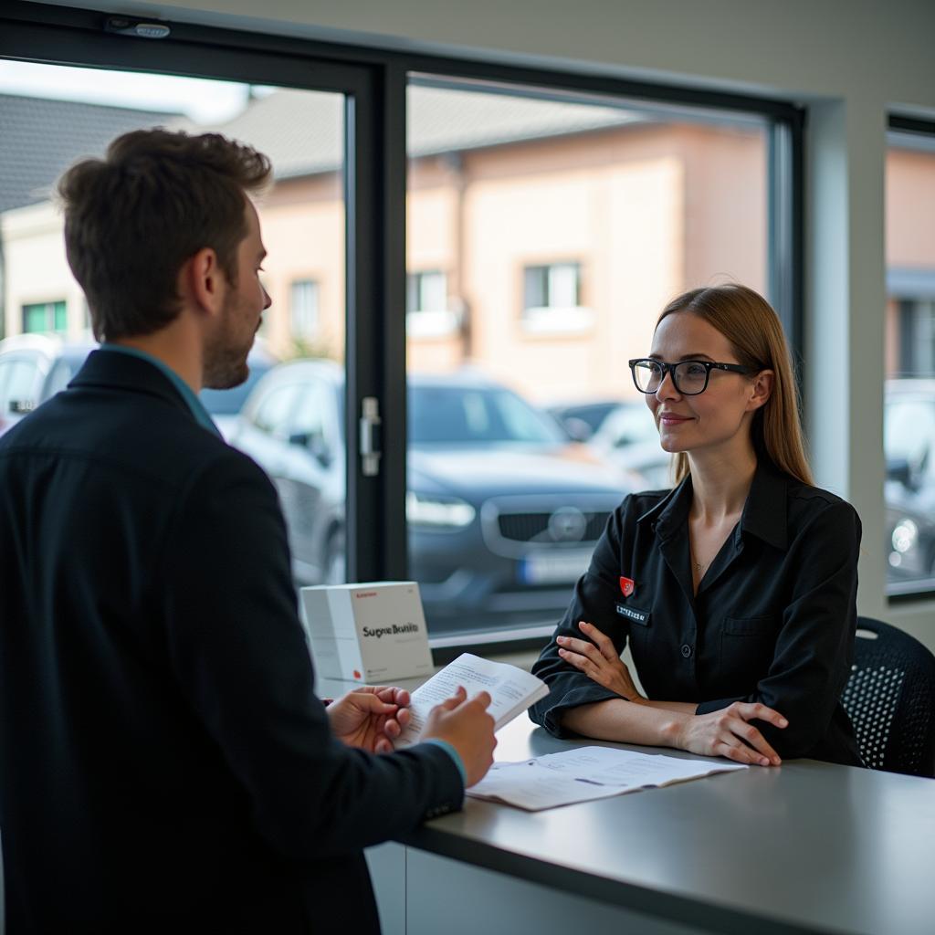 Friendly staff at the service counter of Auto Rolla Service Srl