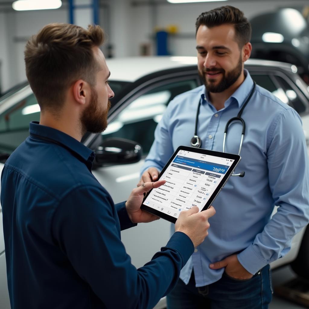 Auto Service Advisor Discussing Repair Options with Customer