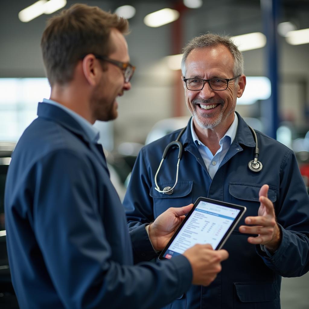 Auto Service Advisor Discussing Costs with a Customer