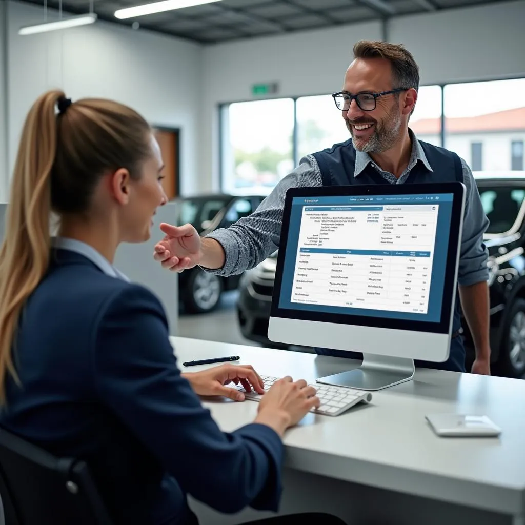 Auto Service Advisor Explaining an Estimate to Customer