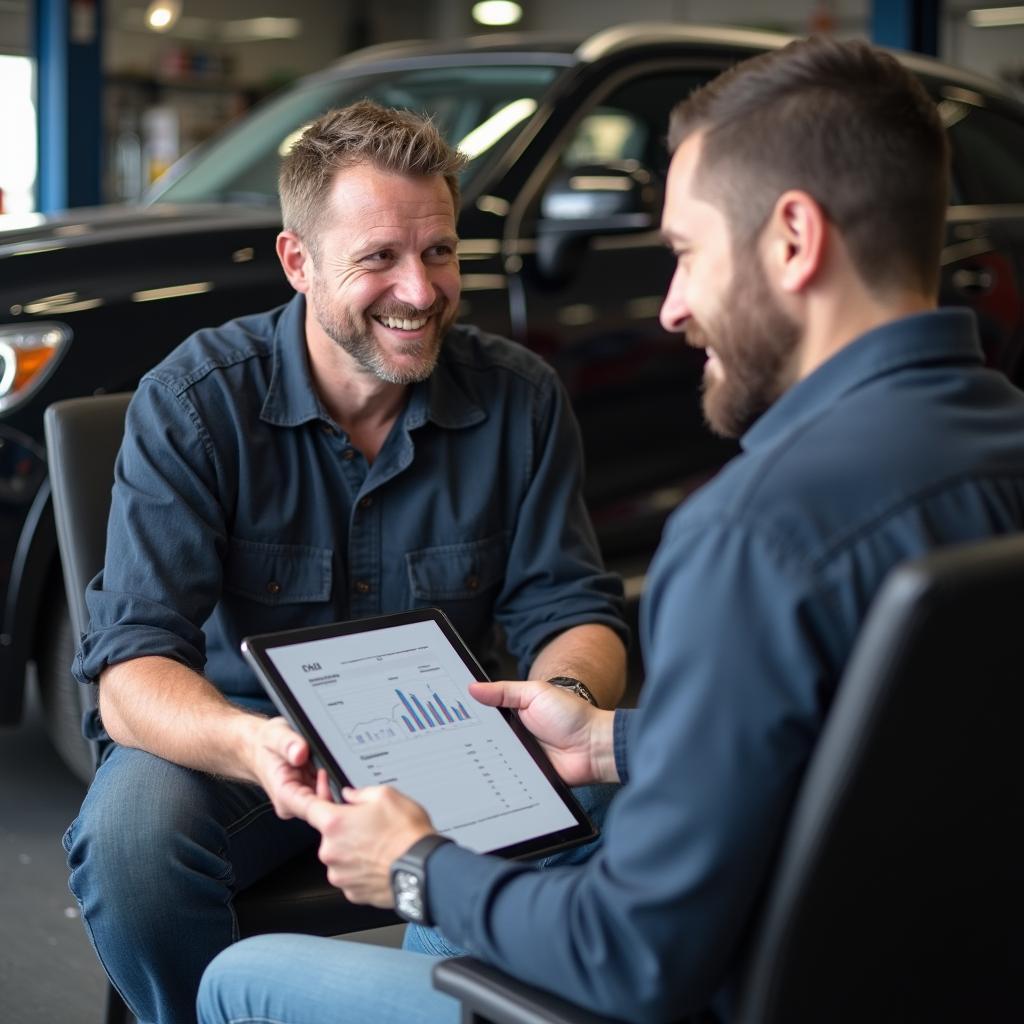 Auto Service Advisor Explaining Repair Estimate to Customer