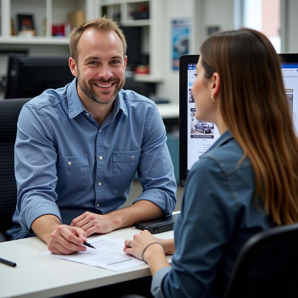 Auto Service Advisor Explaining Repair Estimate