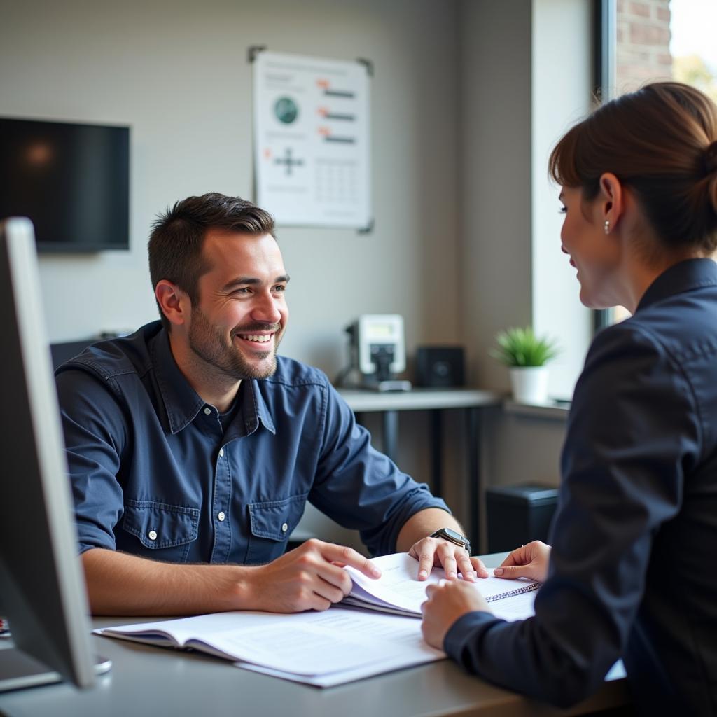 Auto Service Advisor Discussing Repair Estimate with Customer