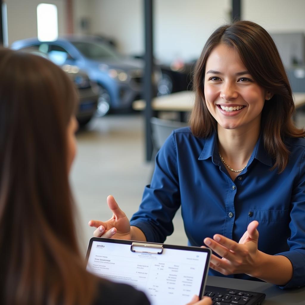 Auto Service Advisor Discussing Repair Estimate with Customer