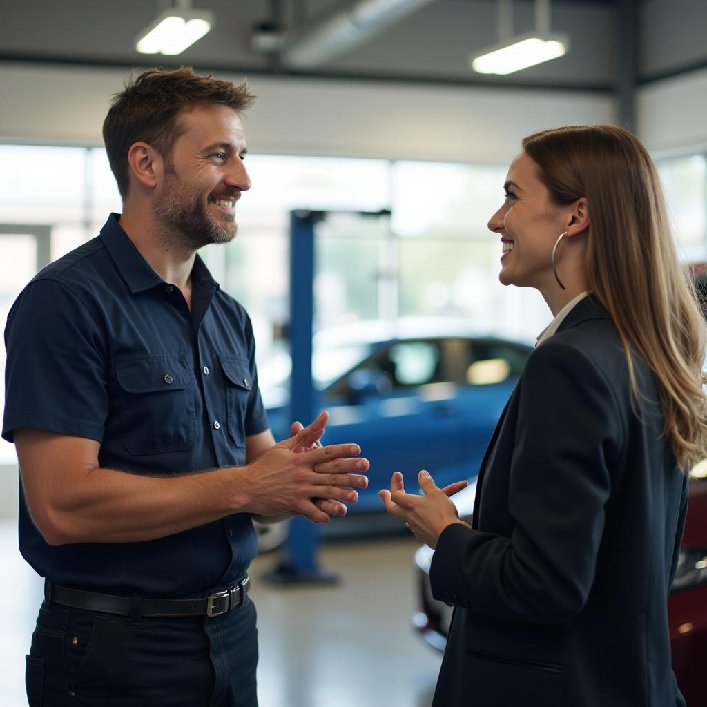 Auto Service Advisor Discussing Car Issues with a Customer