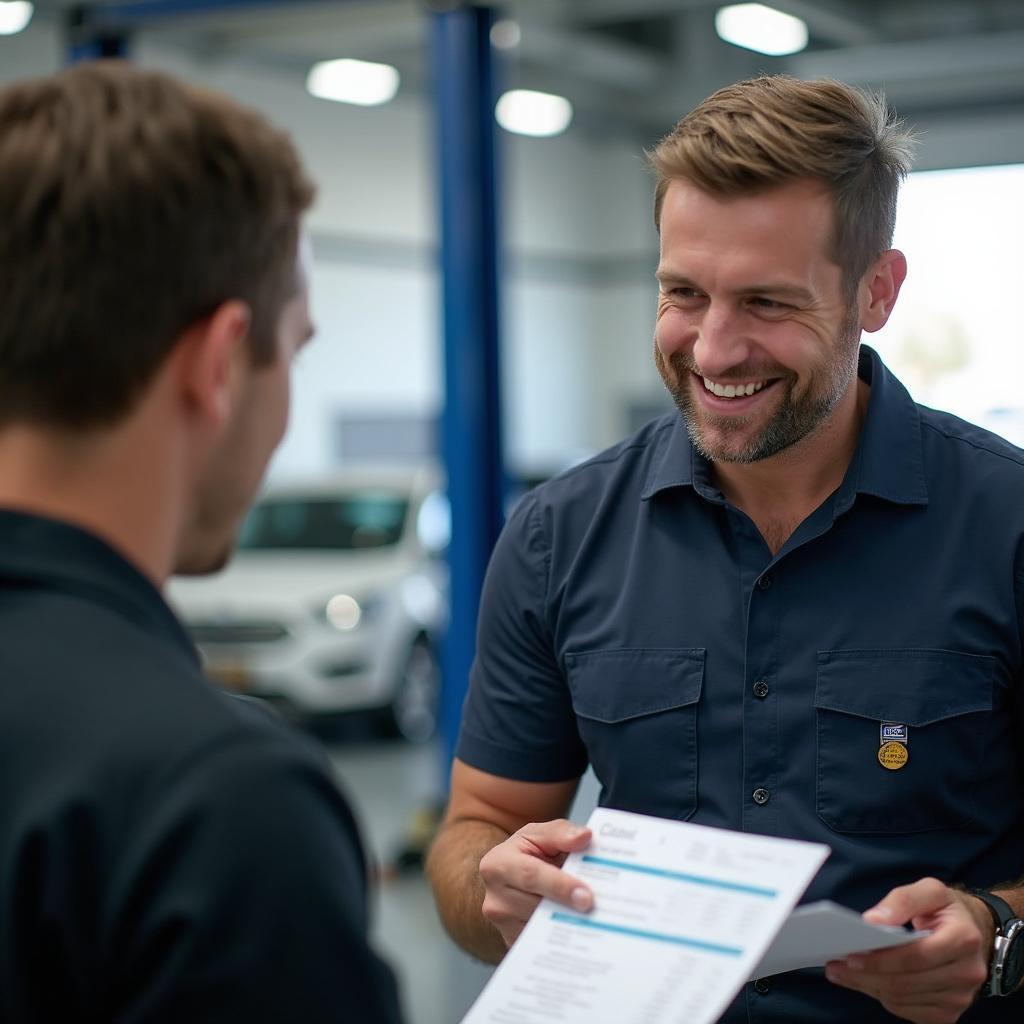 Auto Service Advisor Talking to Customer