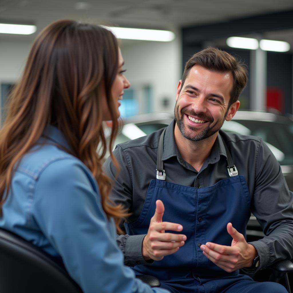 Auto service advisor talking to customer