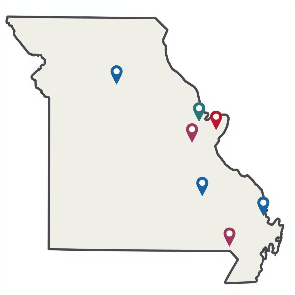 Missouri map with highlighted auto service agency locations