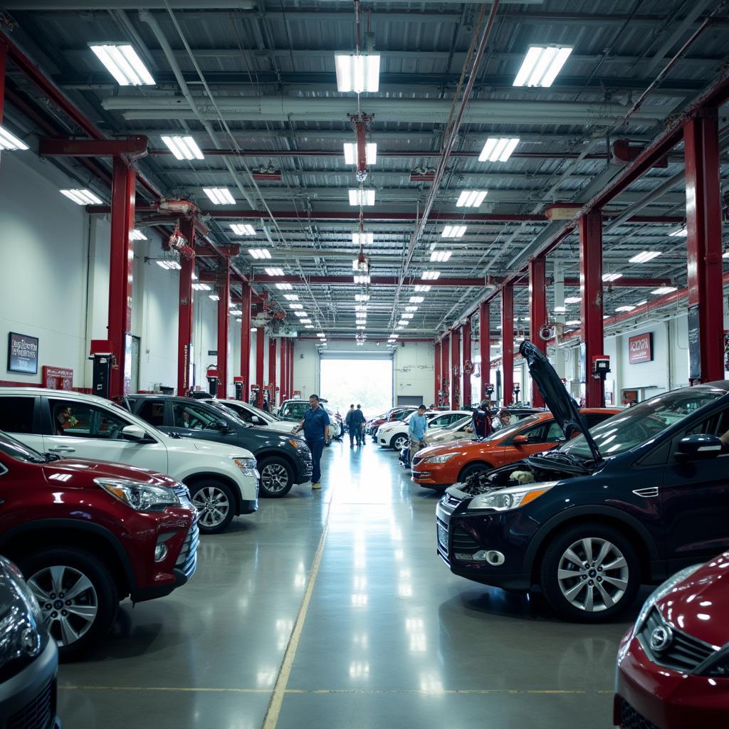 Skilled Mechanics Performing Car Repair in a Modern Auto Service Center in Bentonville AR