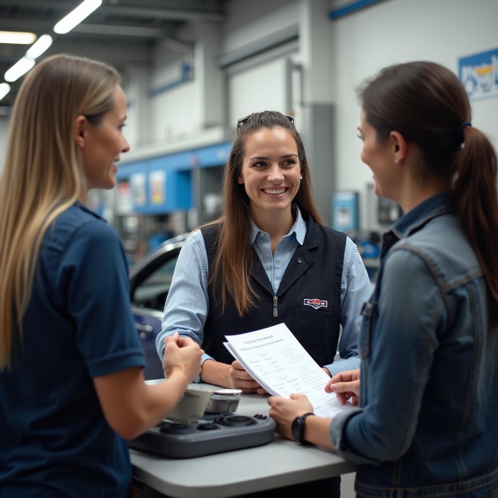 Customer Service Representative Discussing Car Repair Options with a Client in Bentonville AR