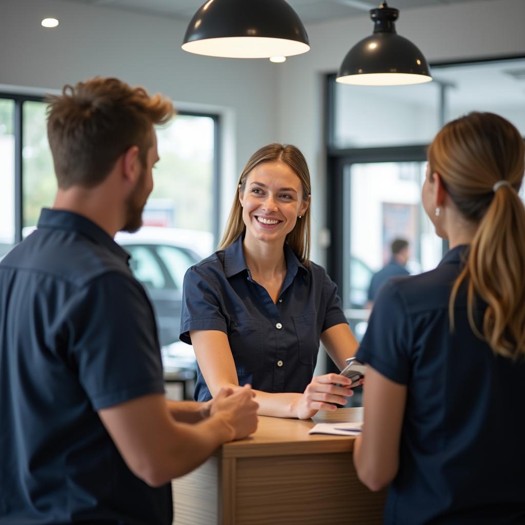 Friendly customer service representative at auto service center in Blankenfelde