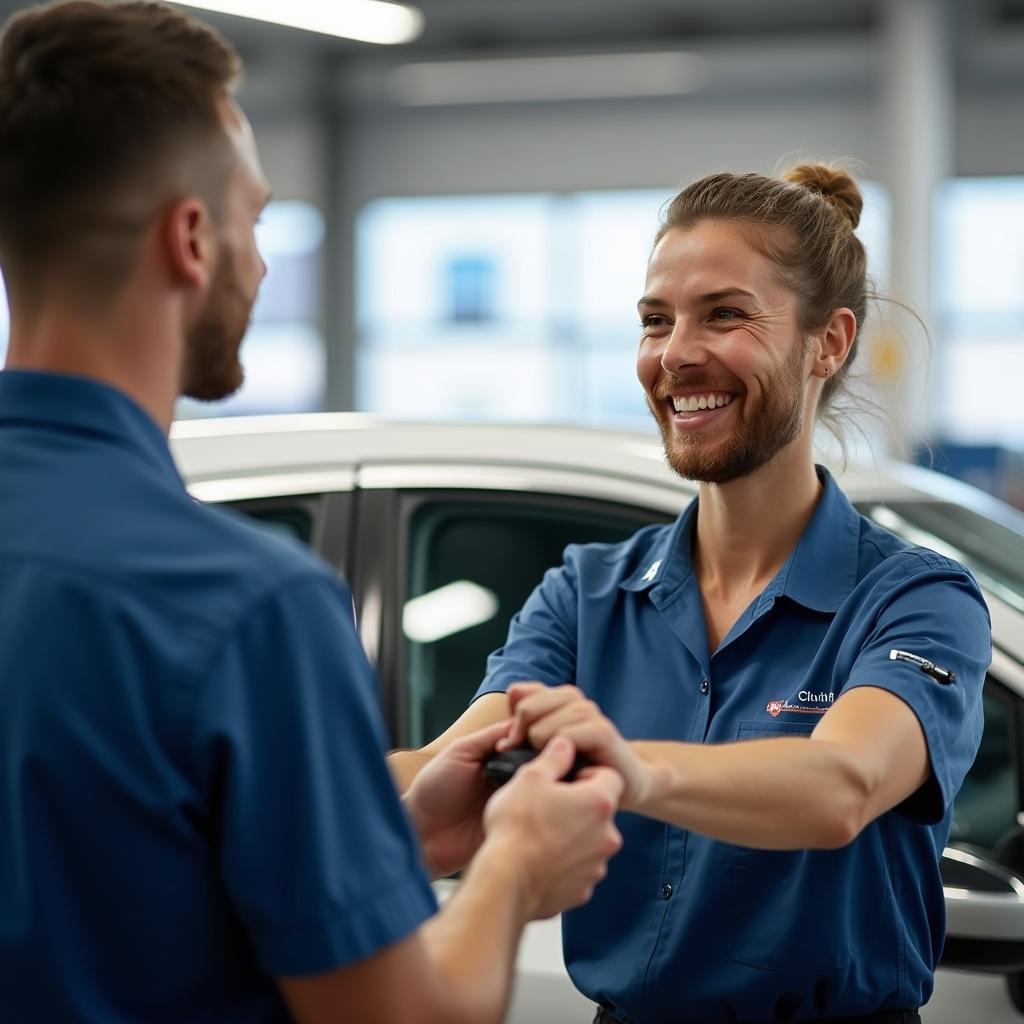 Satisfied customer receiving their car after service at Auto Service Carpazi 2 Srl