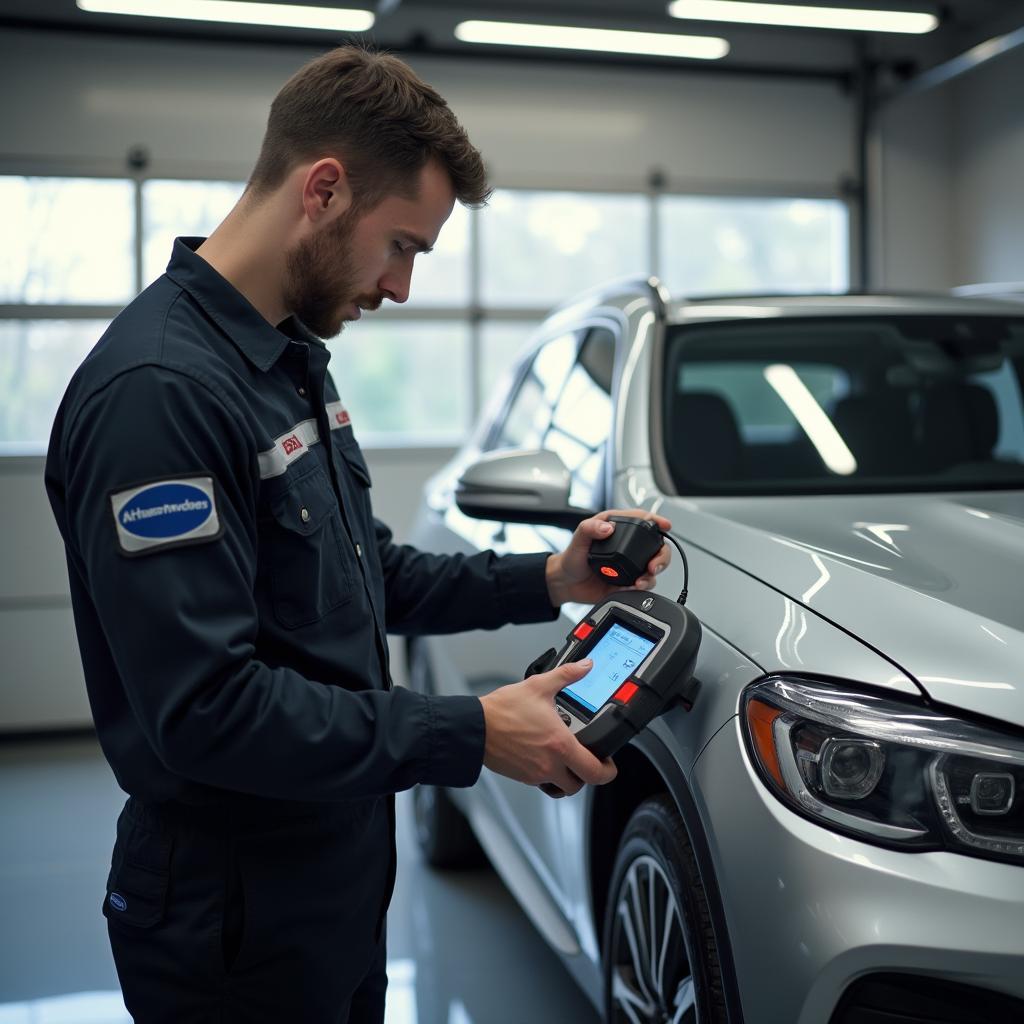 Mechanic inspecting a car in Marietta Cobb