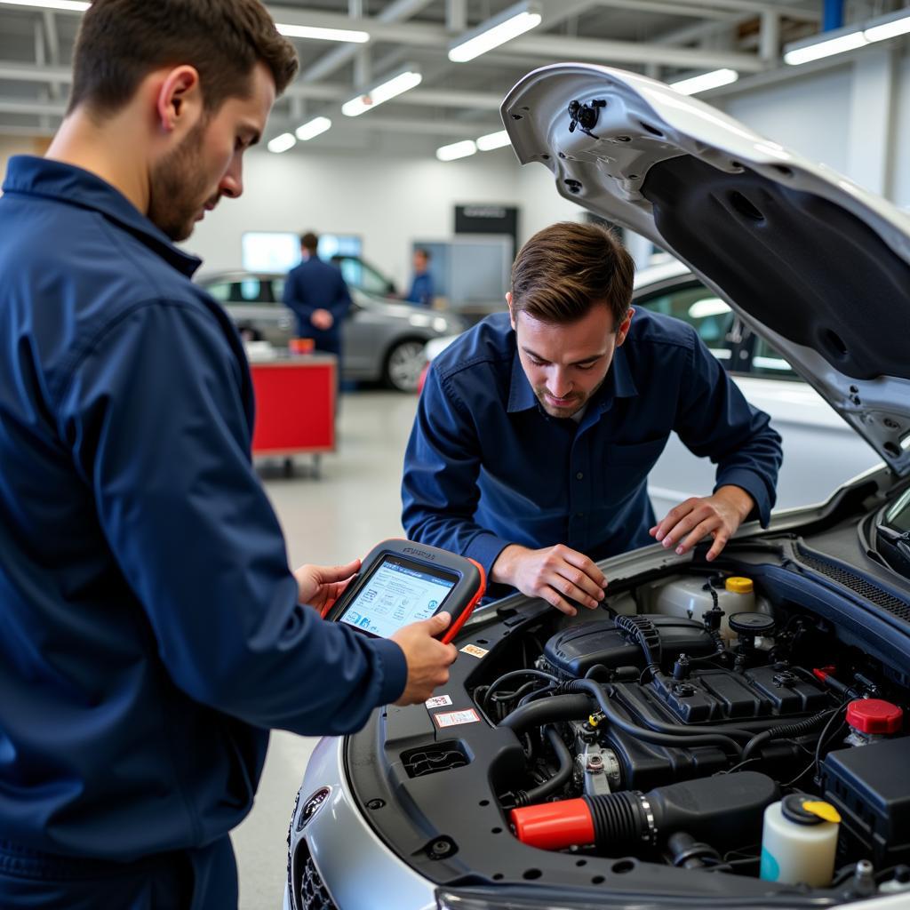 Certified Technicians Working in a Richmond Auto Service Center