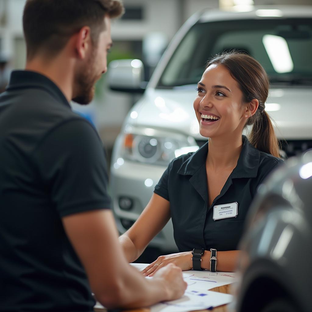 Friendly Customer Service Representative Assisting a Client