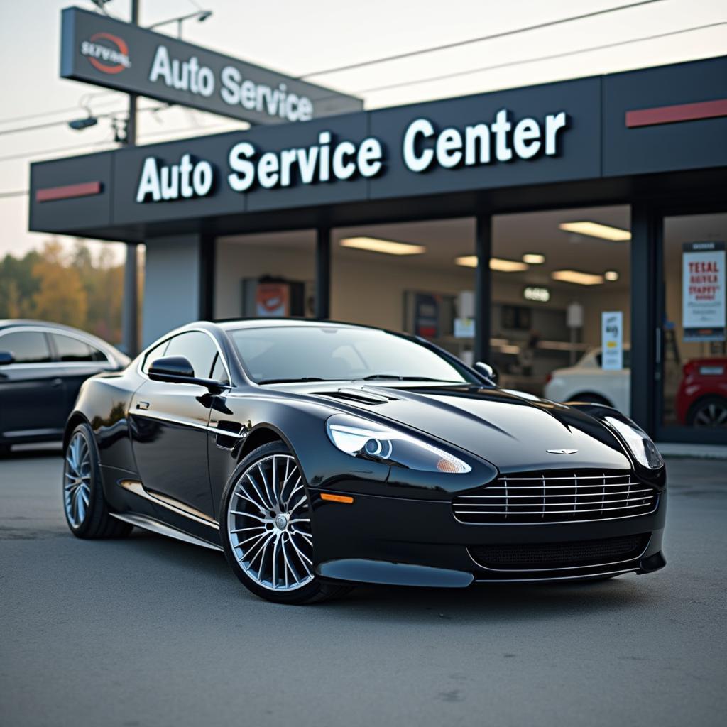 Car parked in front of a service center