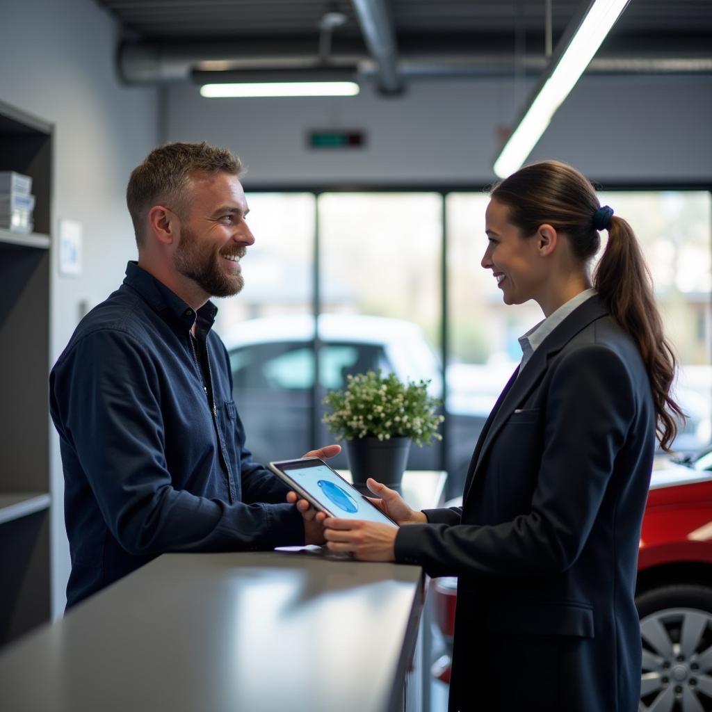 Customer interacting with an auto service advisor