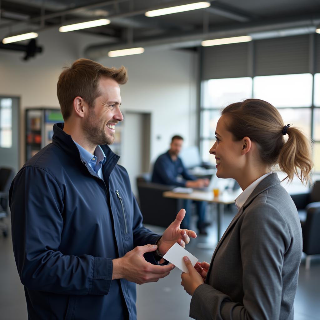 Auto Service Advisor Talking to Customer in Nieuw-Vennep