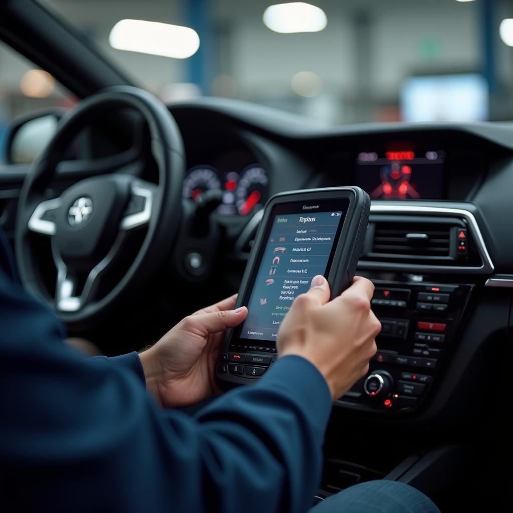 Mechanic using diagnostic equipment on a car in High Wycombe