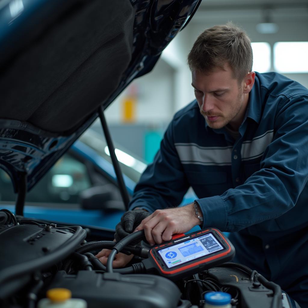 Skilled Mechanic Performing Engine Diagnostics